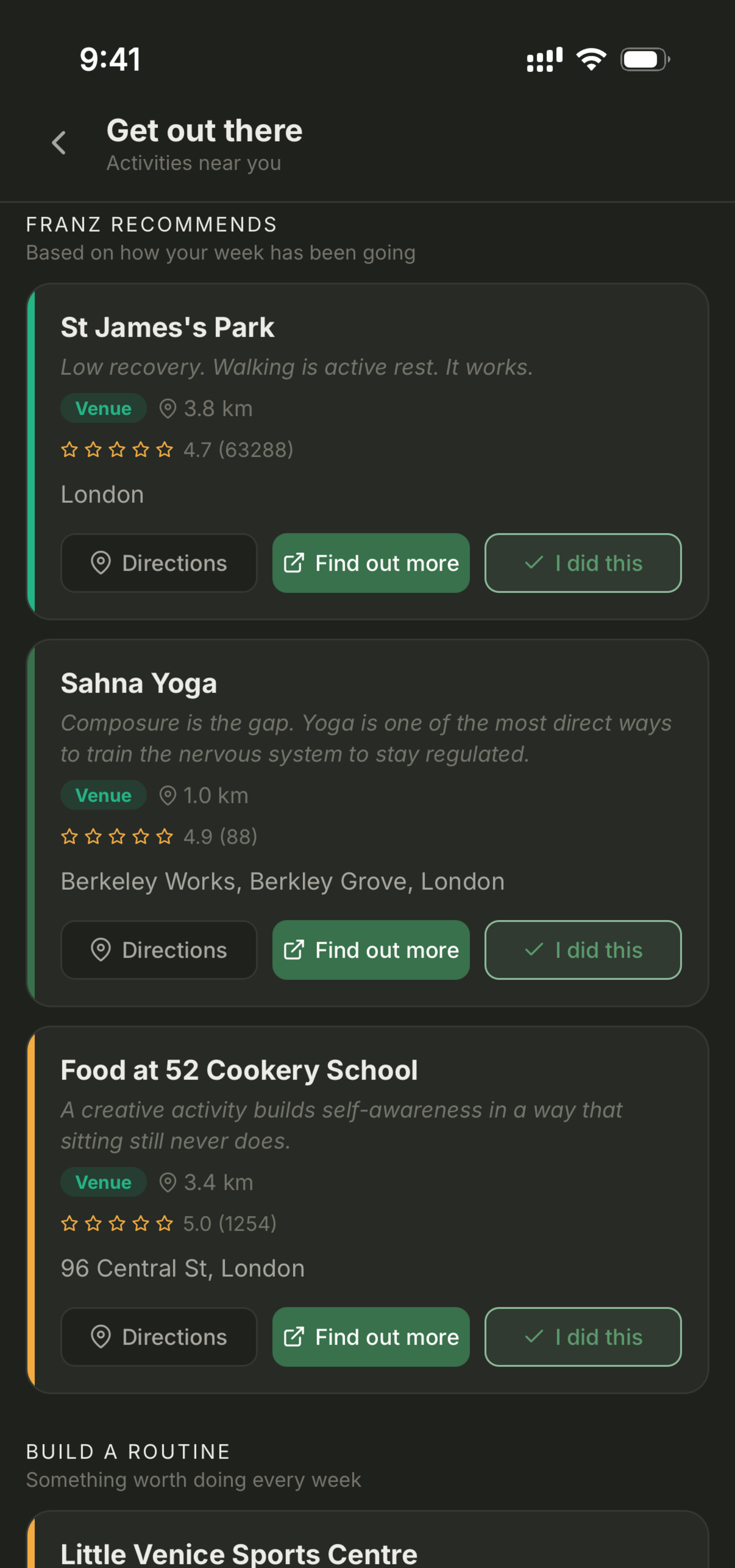Franz activity suggestions: nearby parks, yoga and classes